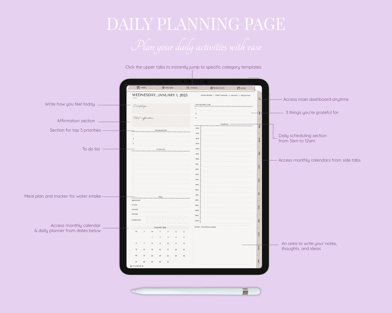 Daily planner of 2025 minimalist planner