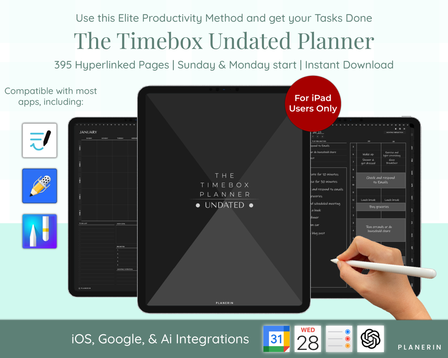 Dark Mode Timebox Undated Planner