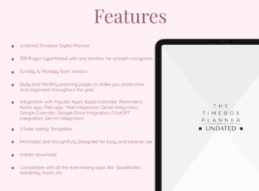 Features of Timebox Undated Digital Planner