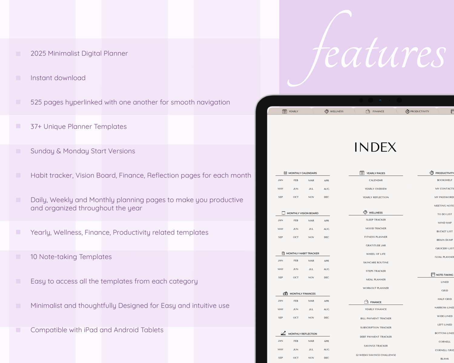 features of 2025 minimalist planner