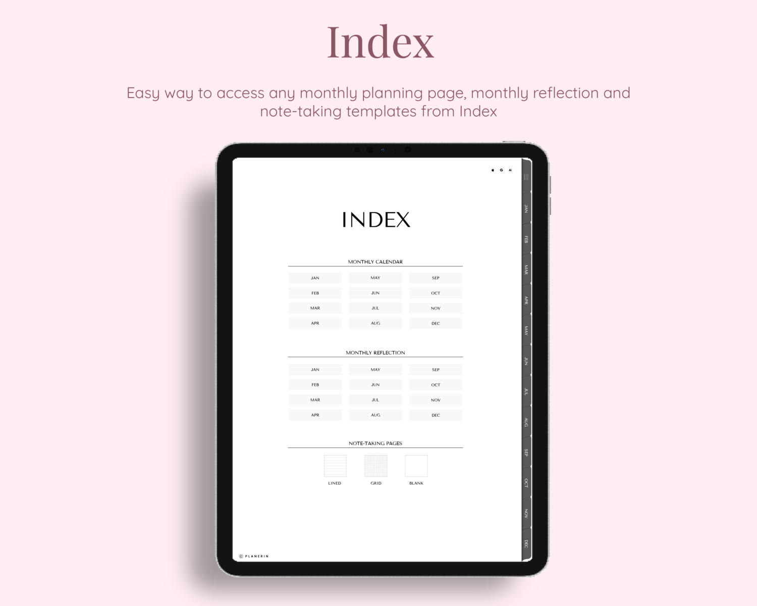Index in Timebox Undated Digital Planner Index in Timebox Undated Digital Planner