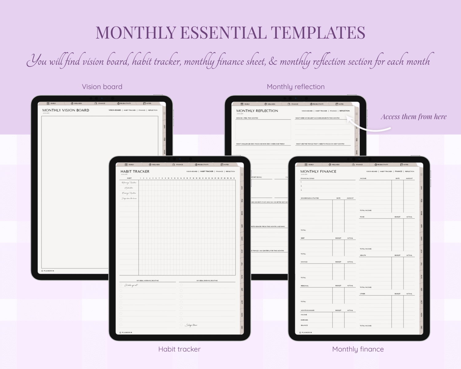 Monthly templates of minimalist planner
