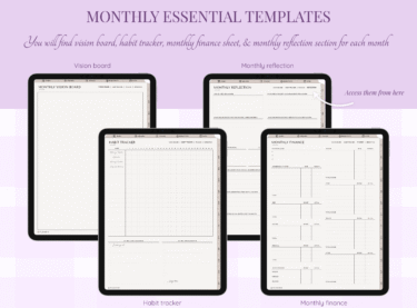Monthly templates of minimalist planner