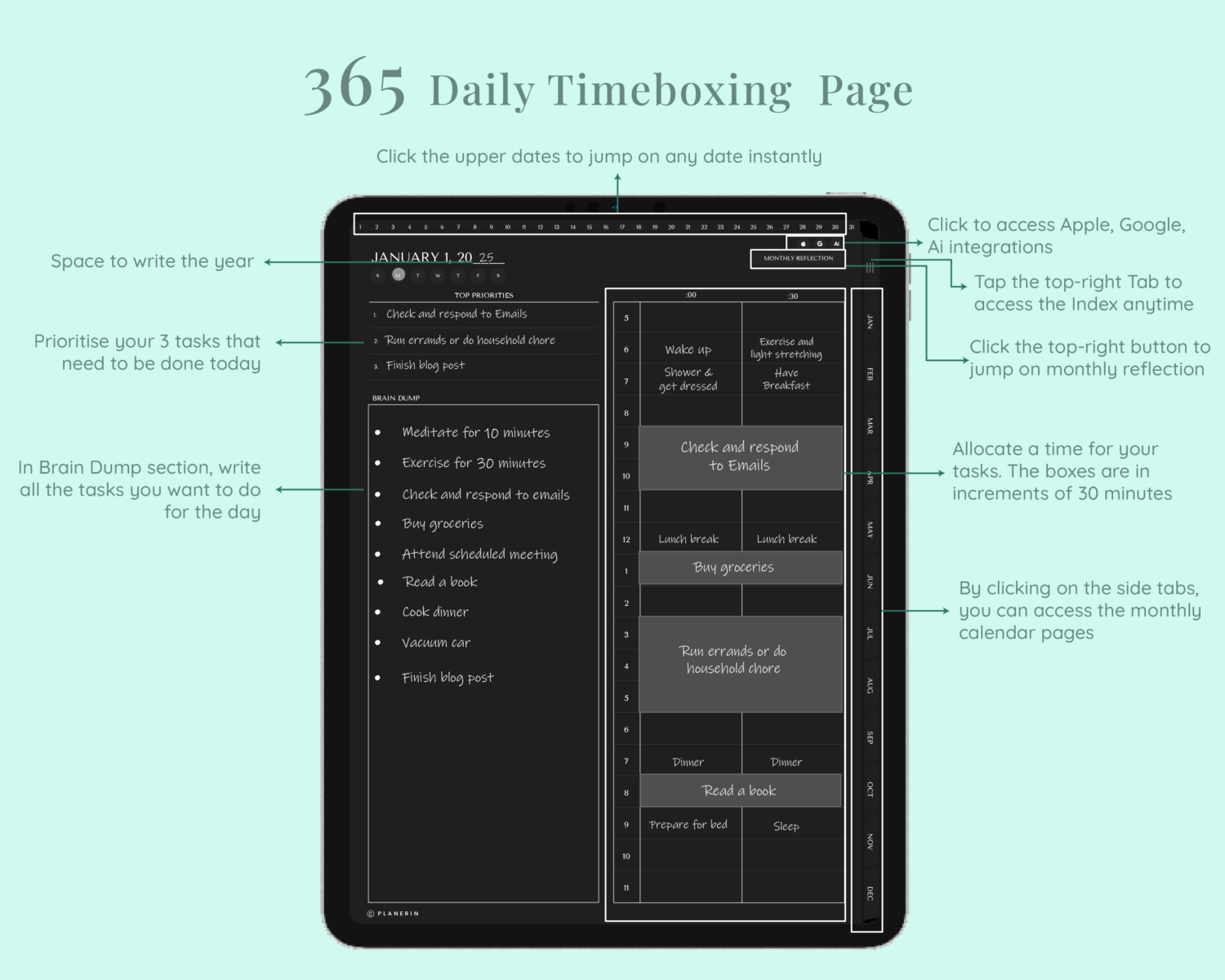 daily planning in Dark Mode Timebox Undated Planner daily planning in Dark Mode Timebox Undated Planner