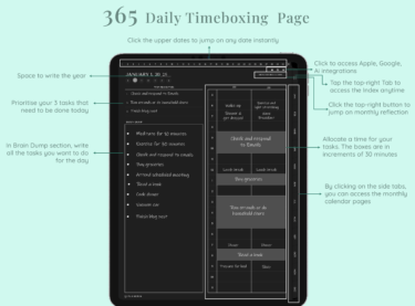 daily planning in Dark Mode Timebox Undated Planner