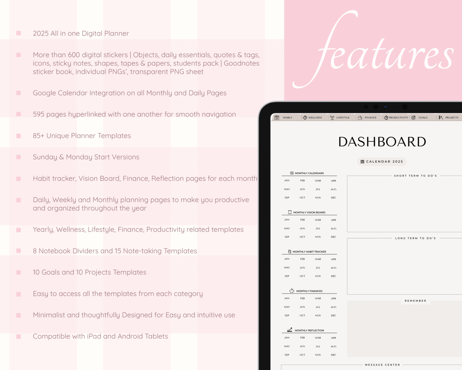 Features of all in one planner 2025
