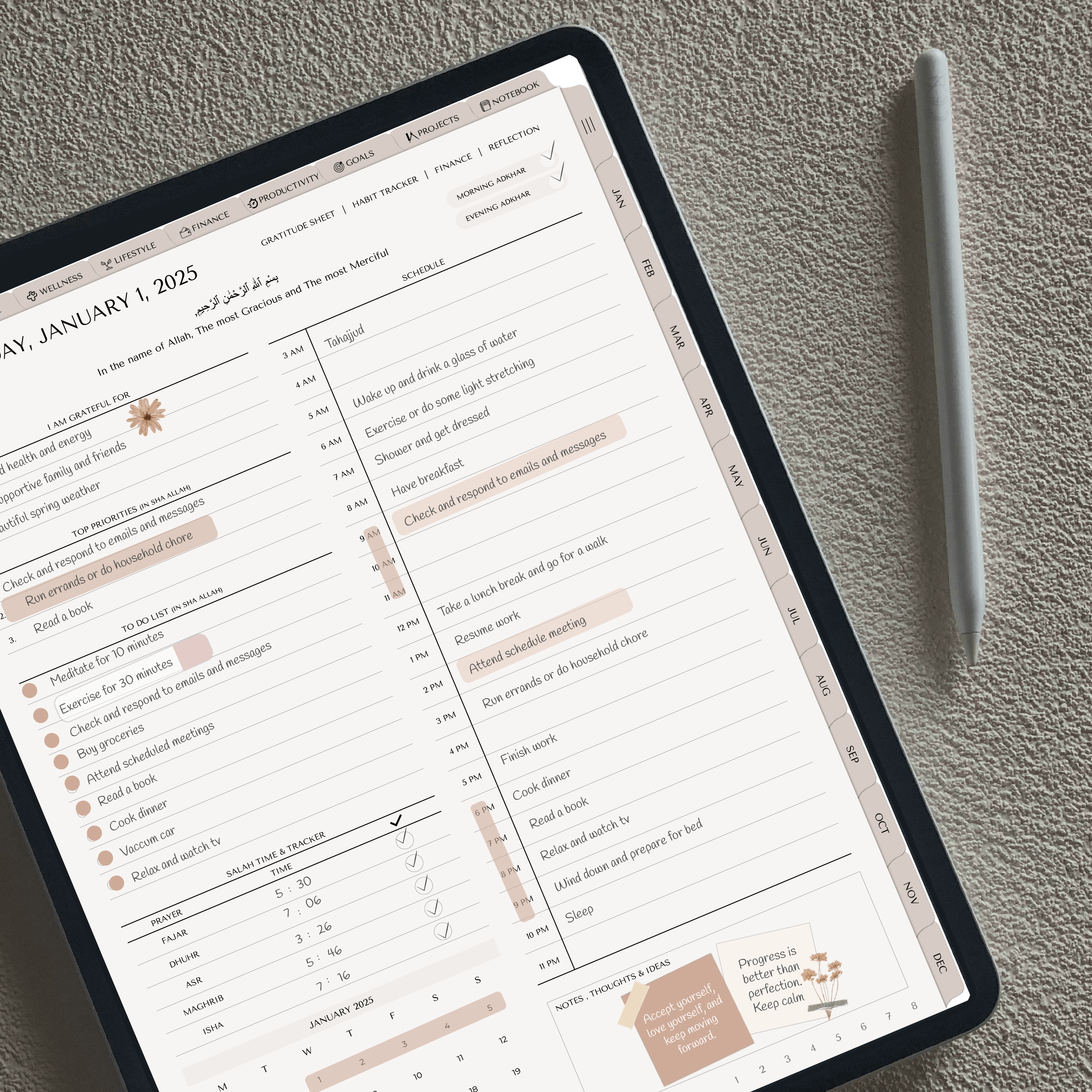 Muslim digital planner with google calendar integration