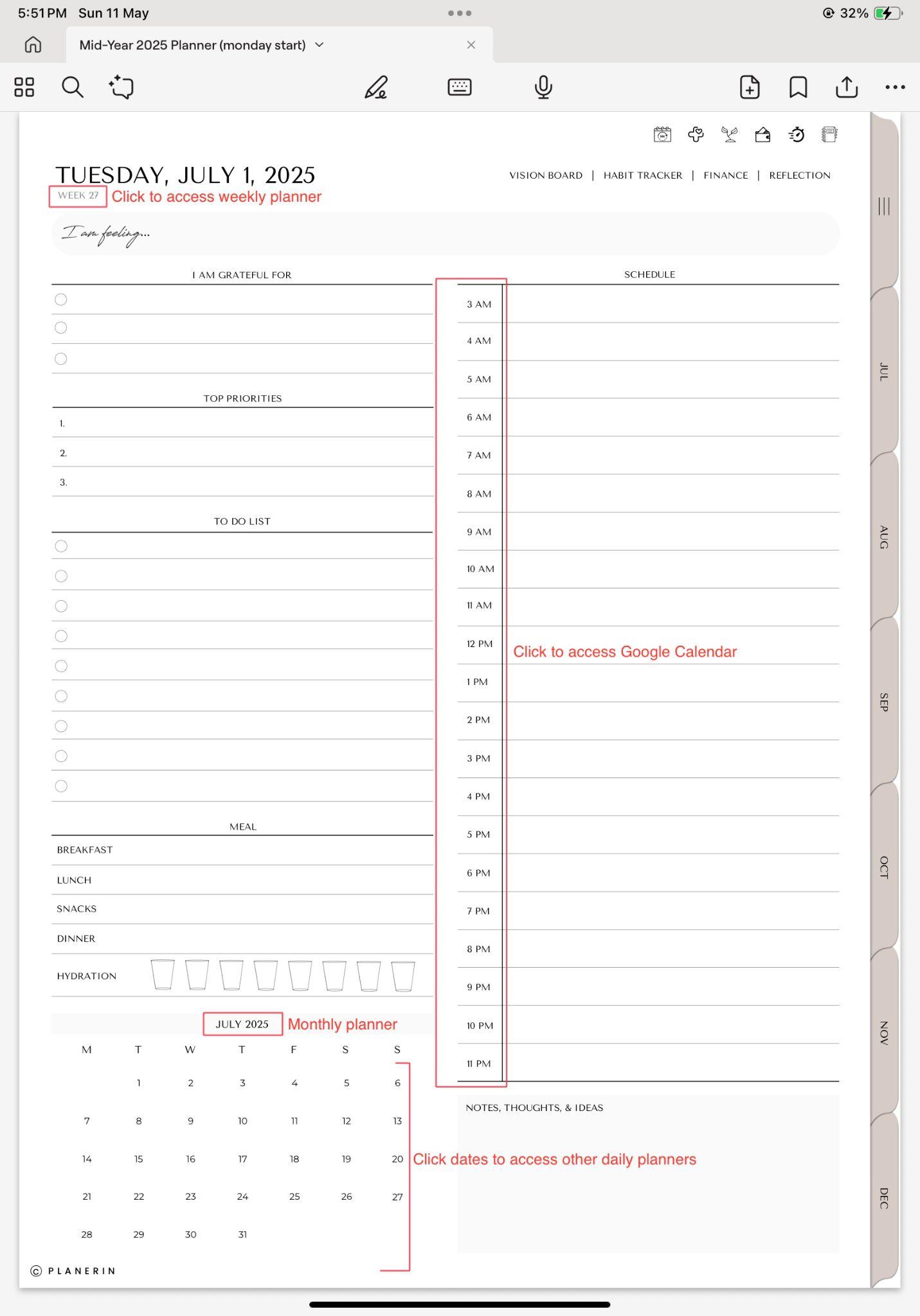Daily planner in mid year planner