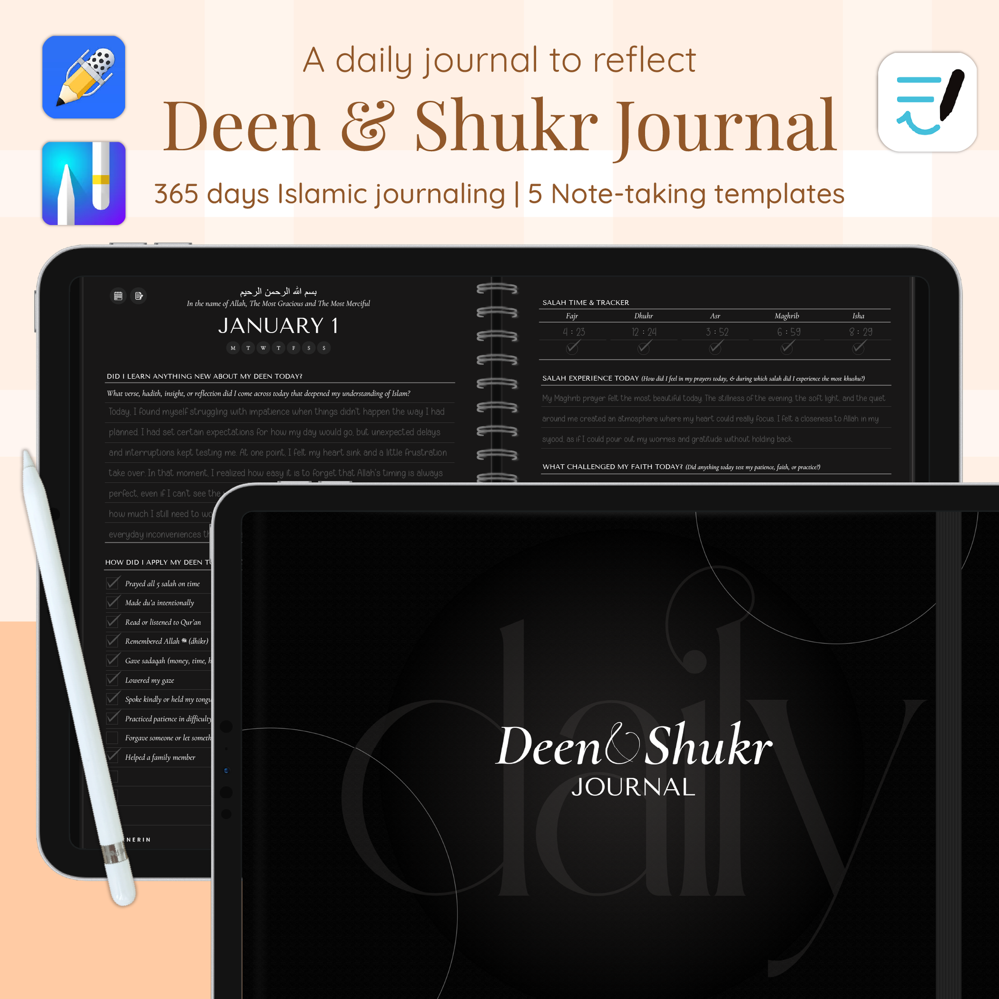 Deen & Shukar Daily Journal In Dark Mode