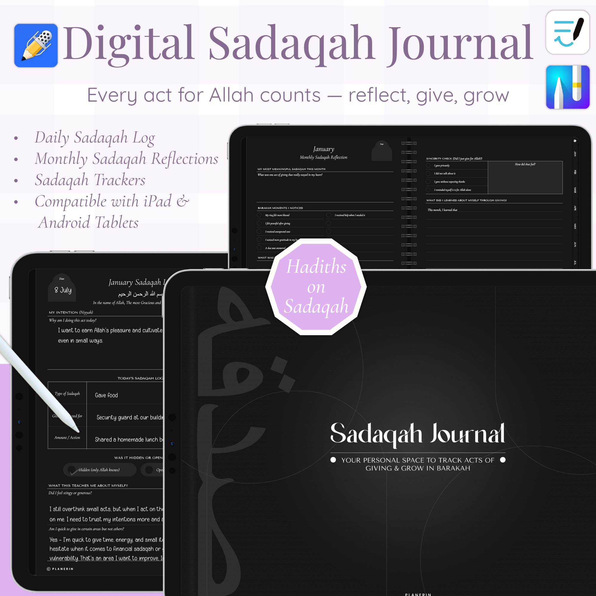 Digital Sadaqah Journal In Dark Mode | Charity Journal