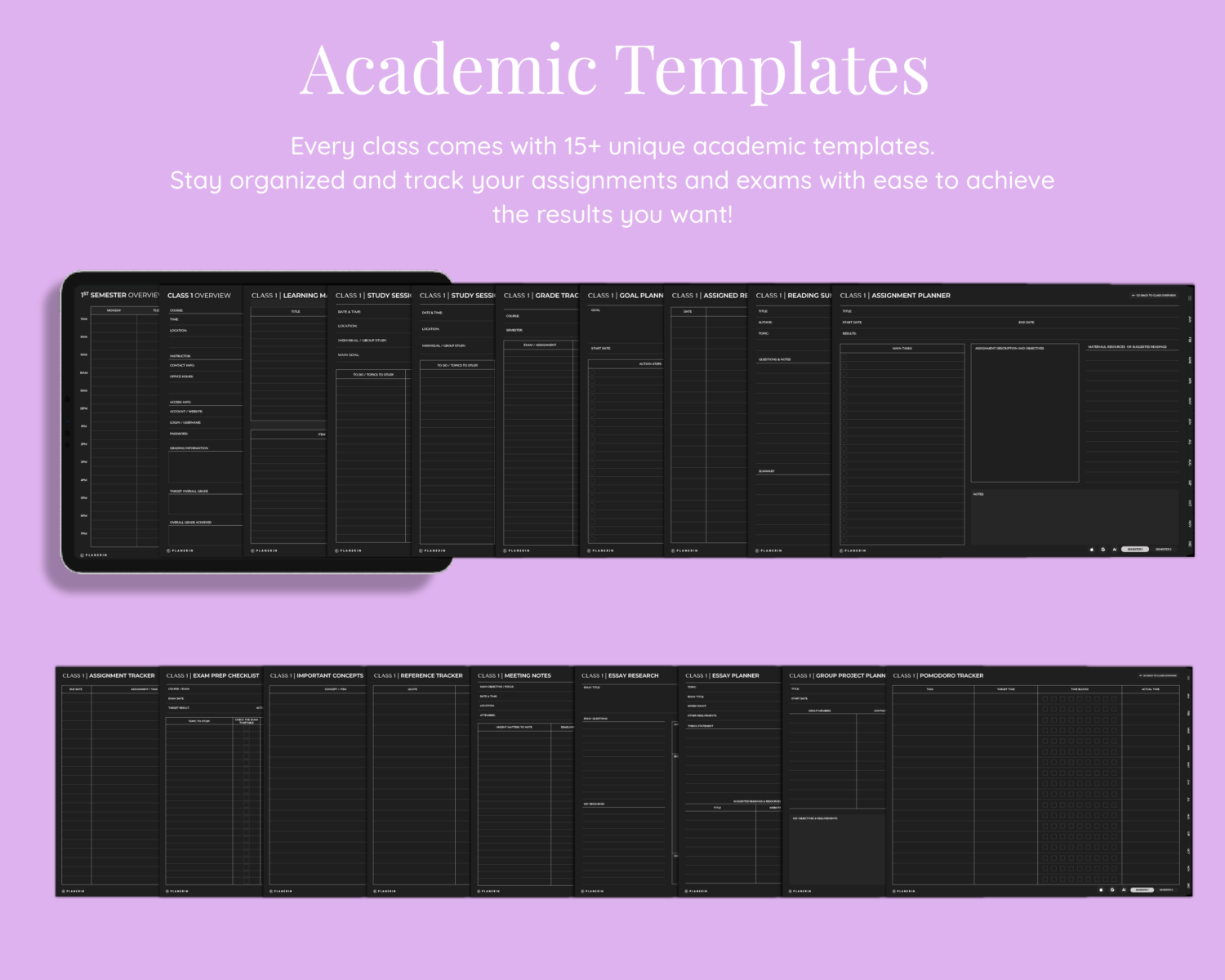 Academic templates in Digital Student Planner Dark Mode Edition Academic templates in Digital Student Planner Dark Mode Edition