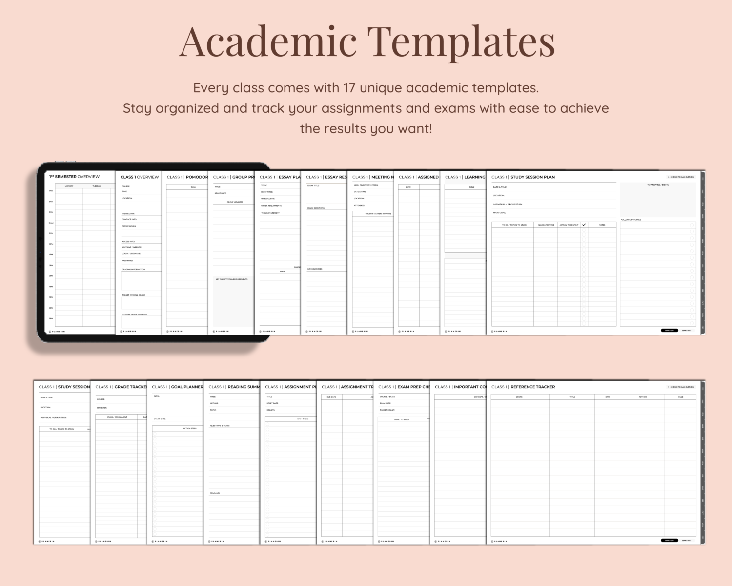 Academic templates in digital student planner