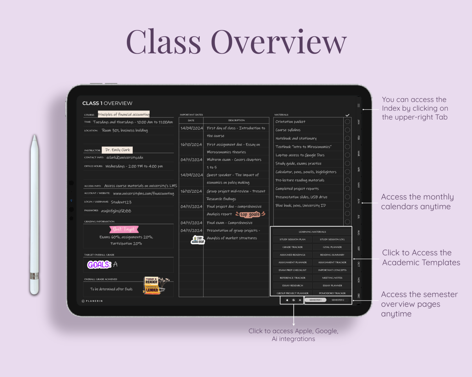 Daily planning in Digital Student Planner Dark Mode Edition Daily planning in Digital Student Planner Dark Mode Edition