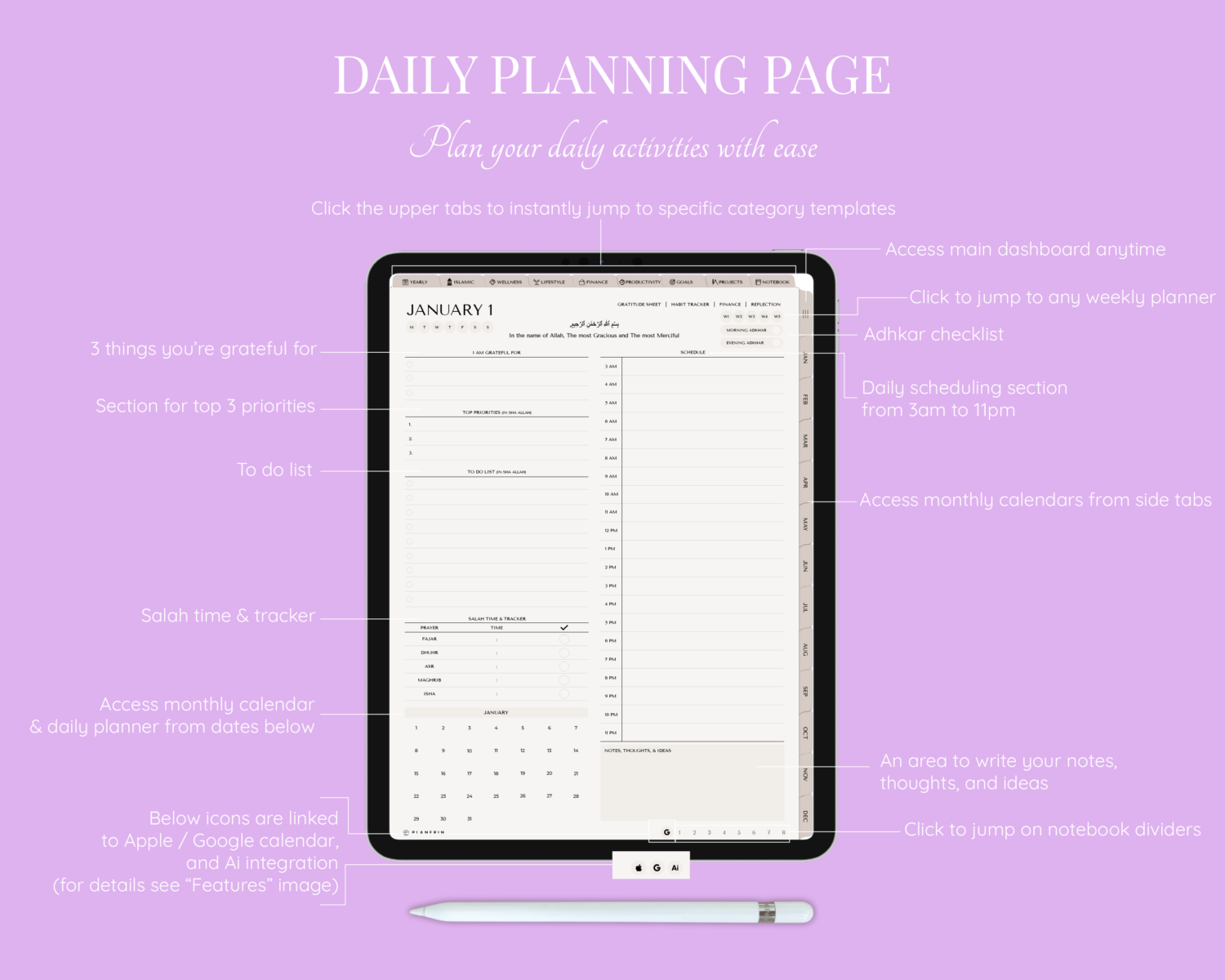Daily planning in Ultimate Muslim Digital Planner Daily planning in Ultimate Muslim Digital Planner