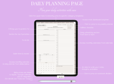 Daily planning in Ultimate Muslim Digital Planner