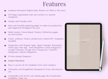 Features in minimalist daily planner