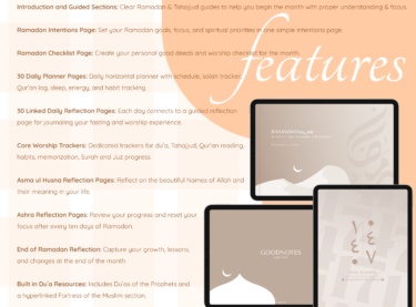 Features of Ramadan Planner & Journal