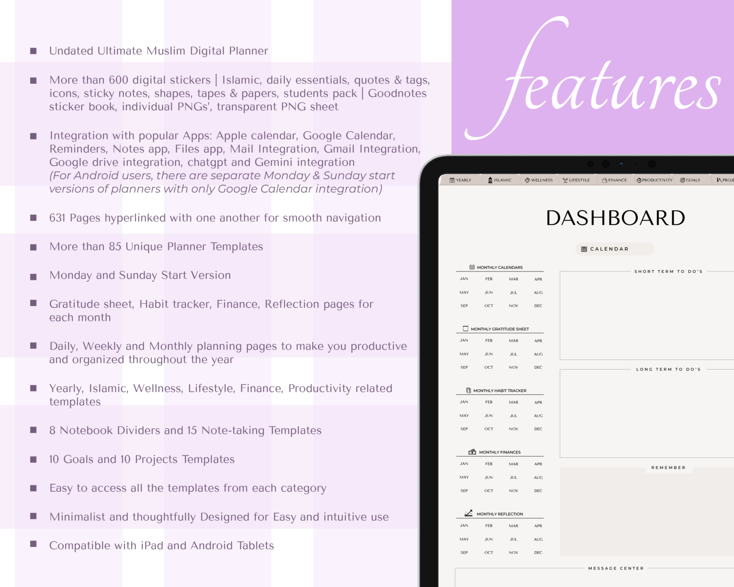 Features of Ultimate Muslim Digital Planner Features of Ultimate Muslim Digital Planner