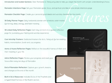 Features of dark mode ramadan planner and journal