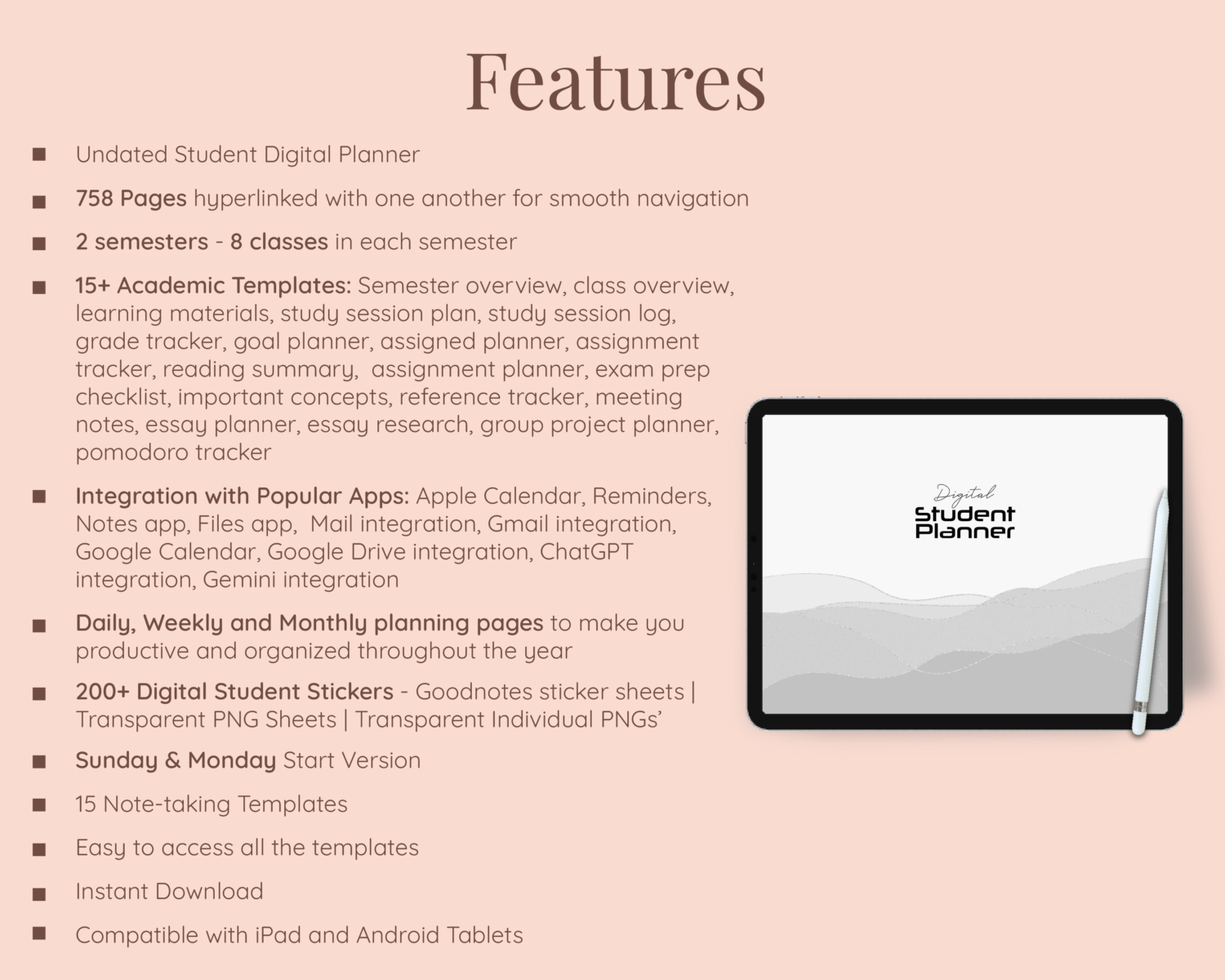 Features of digital student planner