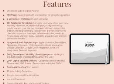 Features of digital student planner