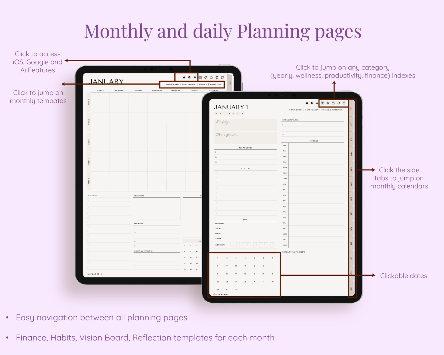 Monthly & daily planning pages in minimalist daily planner Monthly & daily planning pages in minimalist daily planner