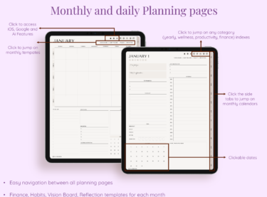 Monthly & daily planning pages in minimalist daily planner