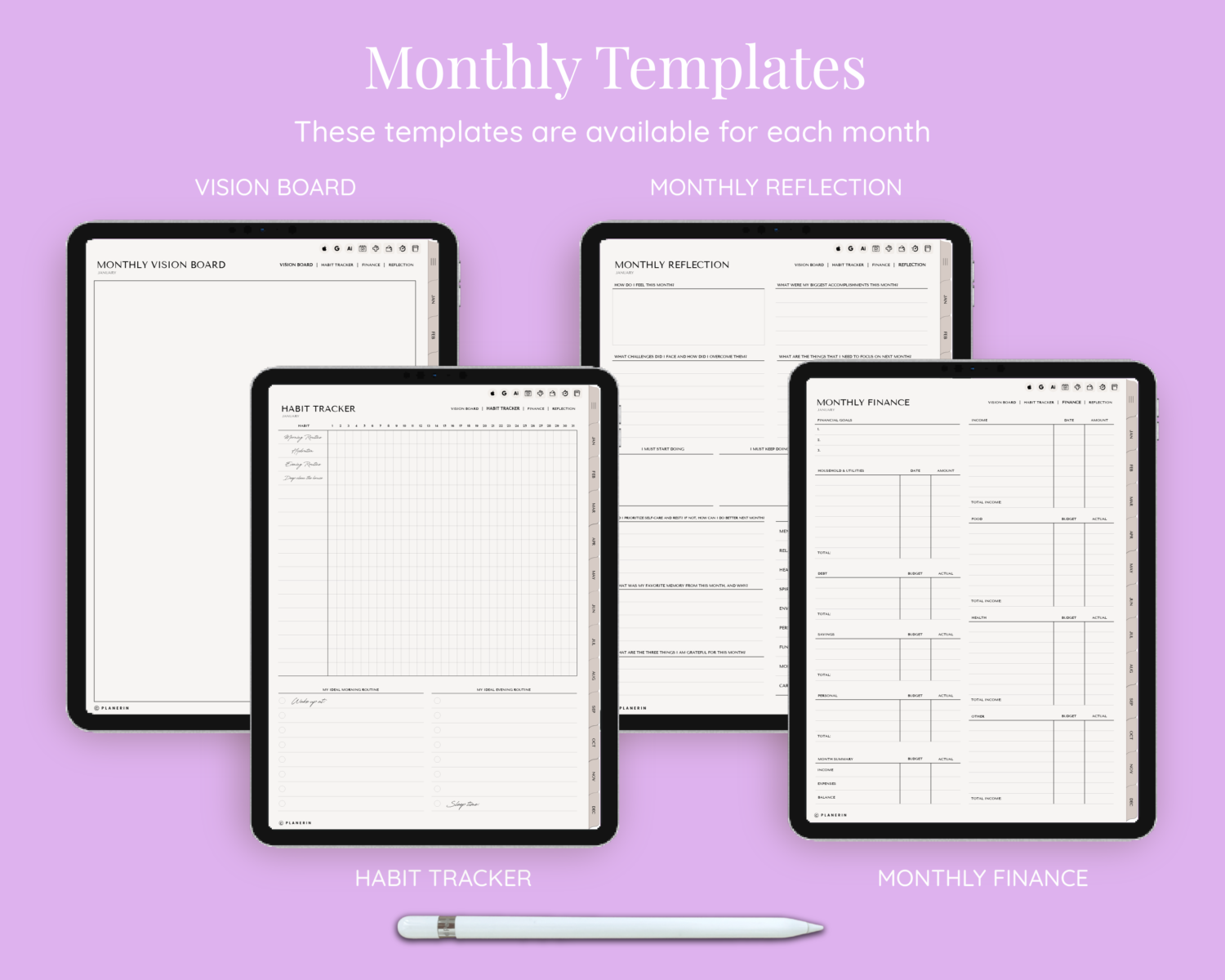 Monthly templates in minimalist daily planner Monthly templates in minimalist daily planner