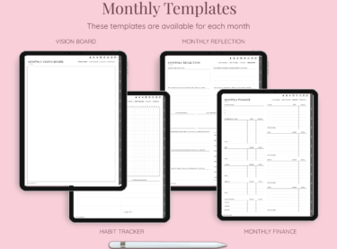 Monthly templates in undated digital daily planner