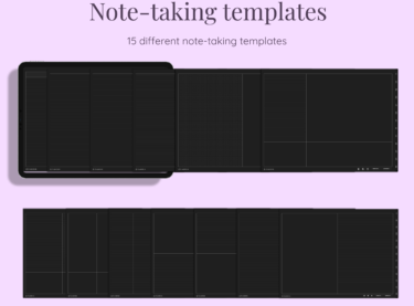 Note-taking templates in Digital Student Planner Dark Mode Edition
