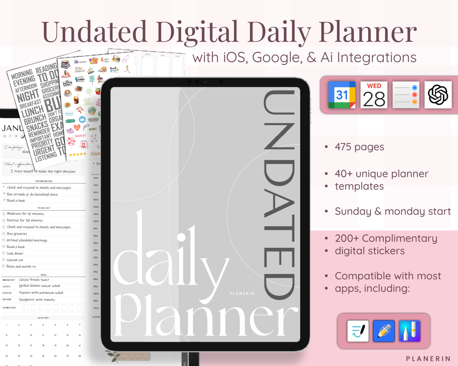 Undated digital daily planner